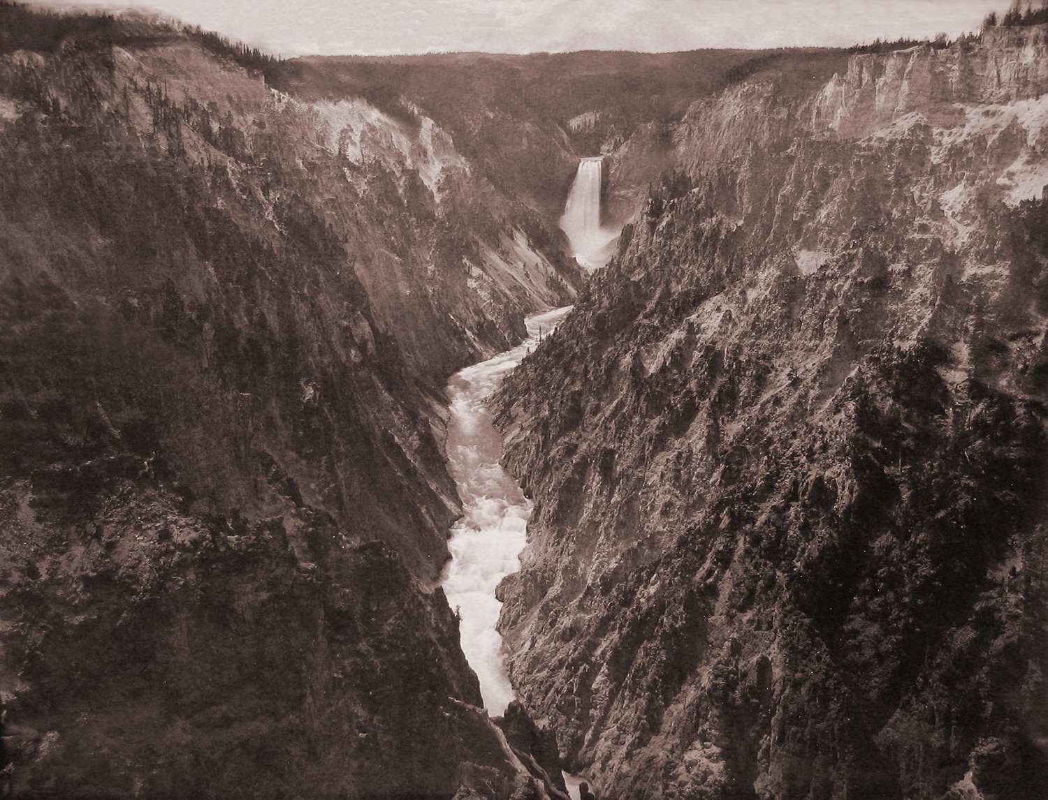 Frank Jay Haynes, Grand Canyon of the Yellowstone and Falls, About 1880. Mammoth albumen print, 16½ x 21 inches. Courtesy of the Collection of Michael Mattis and Judith Hochberg